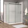 Porte de douche 60 po x Vaia 36 po en coin noir mat fermeture sur mur mur à droite porte à droite en noir mat et verre flûte