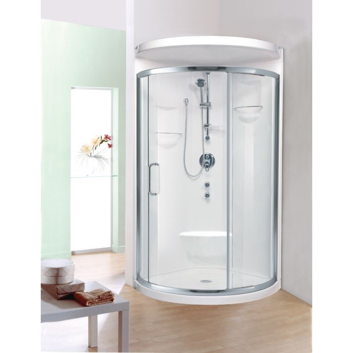 Porte de douche coulissante Nice 32 x 32 x 71 po, pour installation en coin avec verre clair et fini chrome