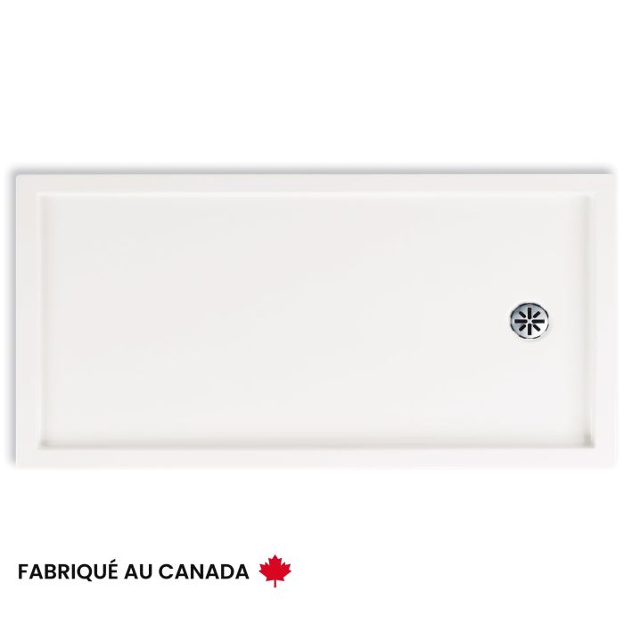 Base de douche Zen 6030 blanche pour alcôve en acrylique avec drain à droite