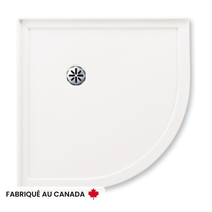Base de douche Zen 3636 blanche néo-ronde en coin en acrylique avec drain en coin