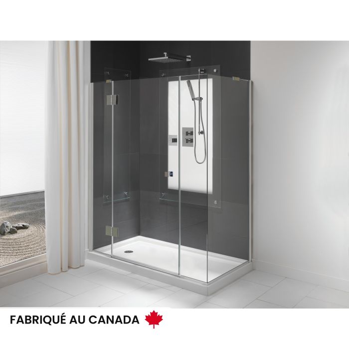 Base de douche Zen 6036 blanche en coin à gauche en acrylique avec drain central