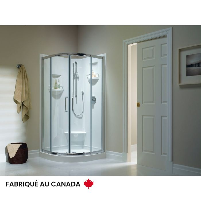 Douche Sacha 4040 blanche Néo-Ronde en coin en acrylique deux pièces avec drain central