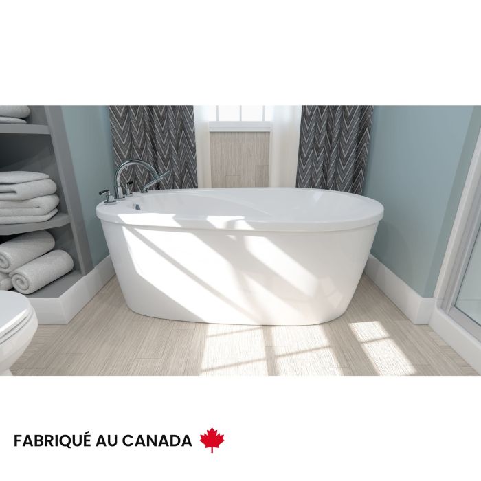 Baignoire autoportante Vapora F2 3672 blanche en acrylique avec drain réversible et systèmes Mass-Air et Activ-Air