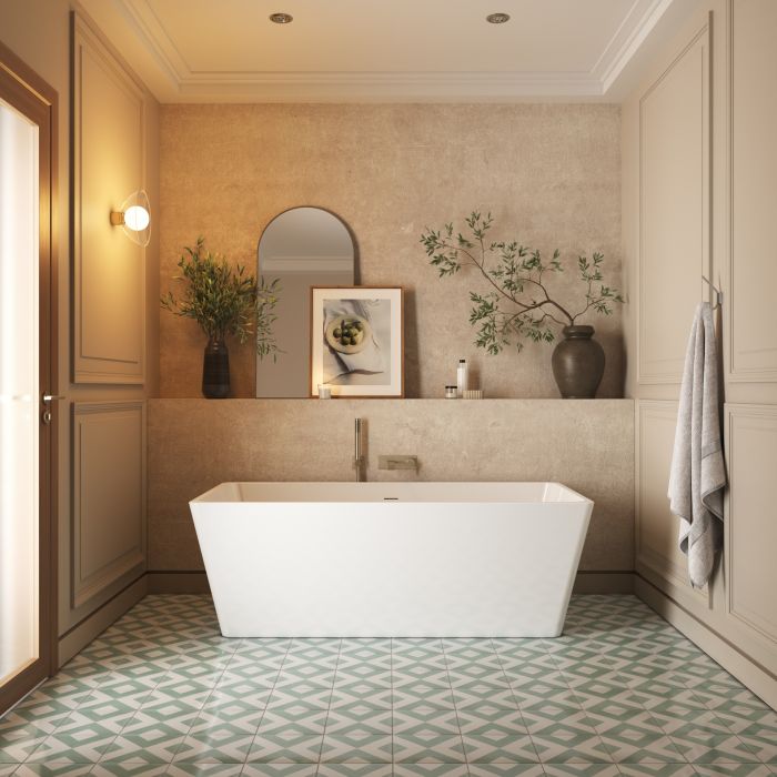 Baignoire autoportante Bern 6731 AFR blanche en acrylique avec drain central