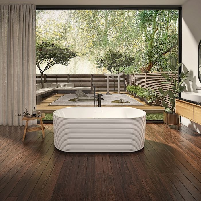 Kavala 6732 AFR Bain autoportante blanc en acrylique avec drain central