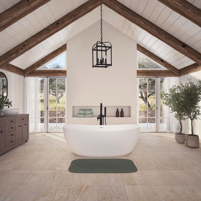 Baignoire autoportante Zilina 6434 AFR blanc mat en résine avec drain central