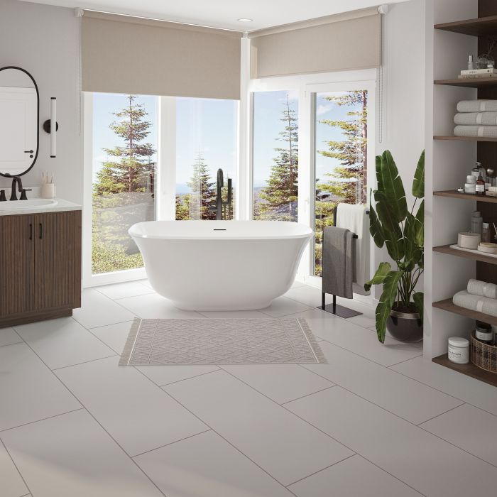 Baignoire autoportante Arta 5931 blanche en acrylique avec drain central