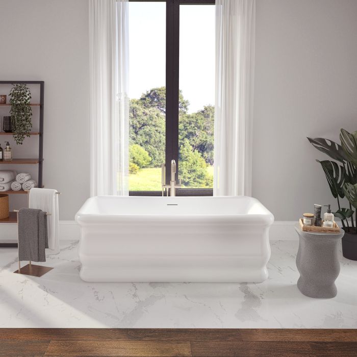 Baignoire autoportante Loira 5932 blanche en acrylique avec drain central