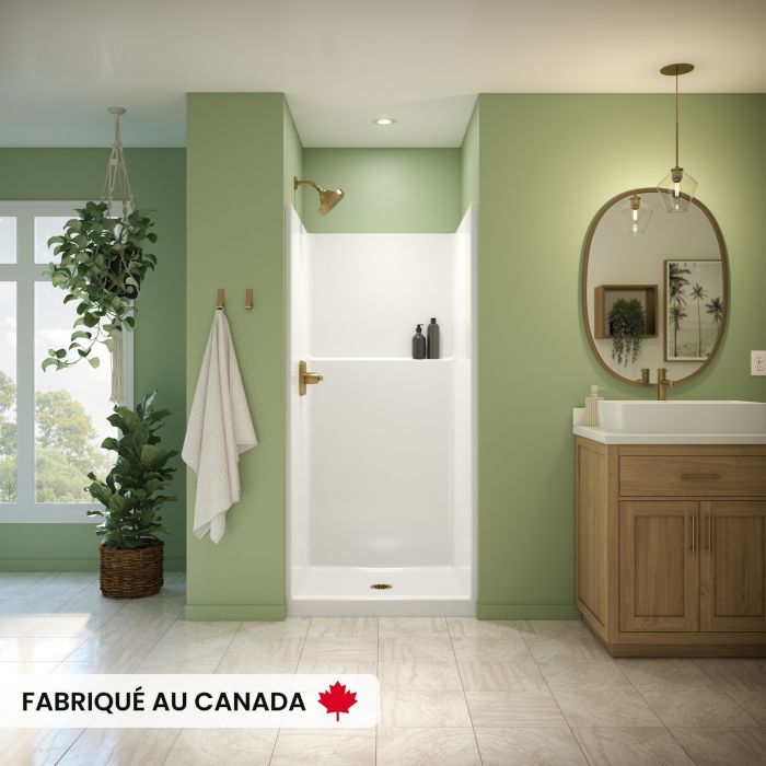 Douche Galatea SH3636X AFR blanche une pièce pour alcôve en AcrylX™ avec drain central