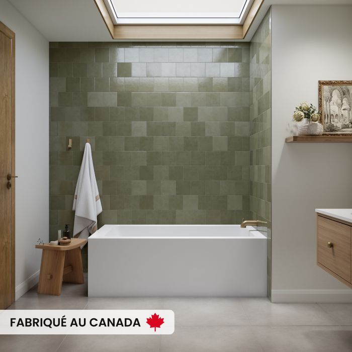 Clermont 3260 BJI AFR Baignoire blanche en coin droit en acrylique avec drain à droite