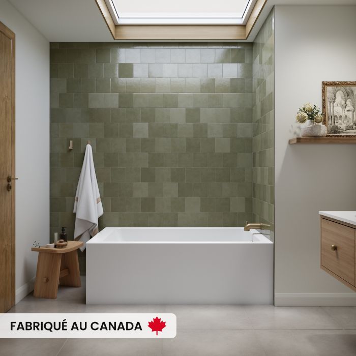 Clermont 3660 BJI AFR Baignoire blanche en coin droit en acrylique avec drain à droite