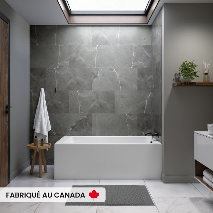 Pia 3260 BJI AFR Baignoire blanche en coin droit en acrylique avec drain à droite