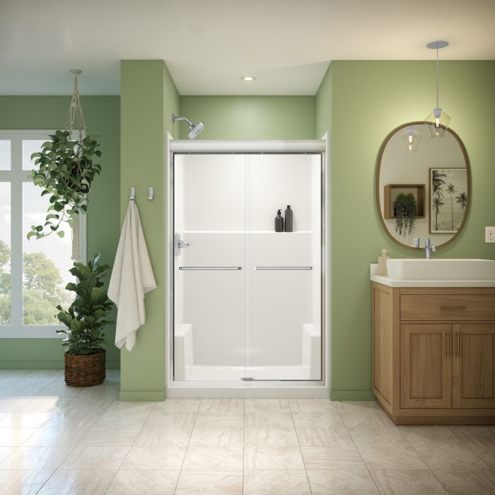 Douche Misca Porte de bidirectionnelle 43-47 x 71 po, 6 mm pour installation en alcôve avec verre clair et fini chrome