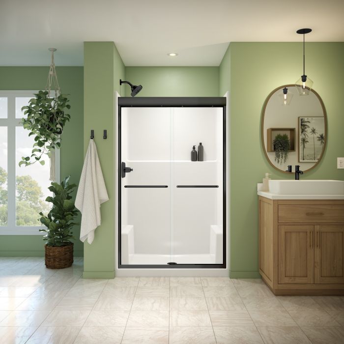 Douche Misca Porte de bidirectionnelle 43-47 x 71 po, 6 mm pour installation en alcôve avec verre clair et fini noir mat