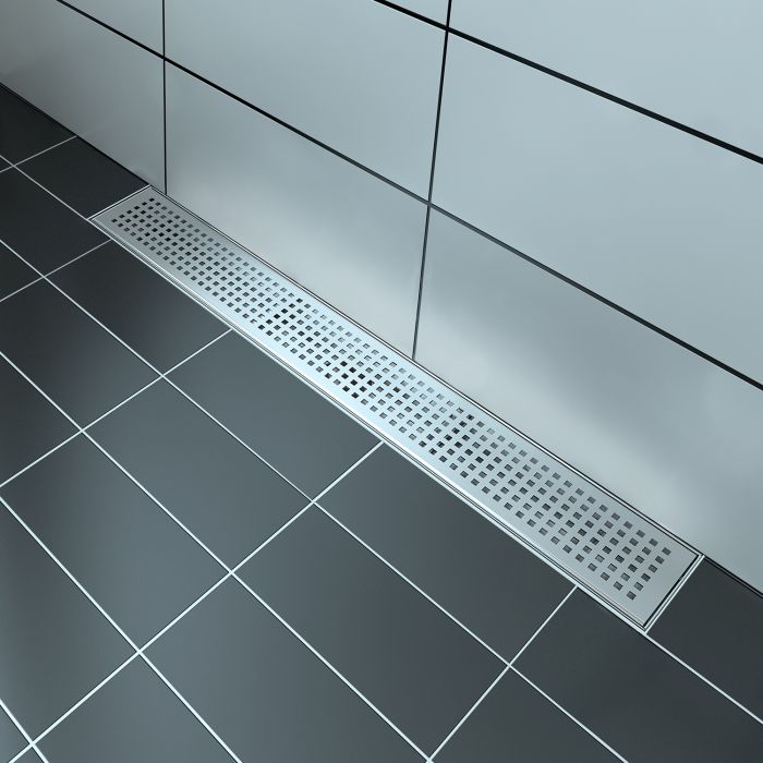 Grille linéaire en inox 60 po motif carré Drain linéaire inox