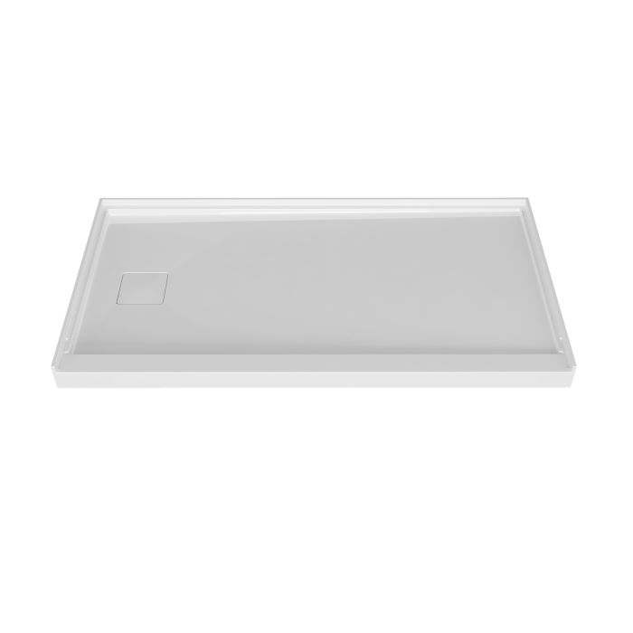 Base de douche Avec cache drain magnétique 60 x 32 po blanc lustré en alcôve drain à gauche en blanc lustré