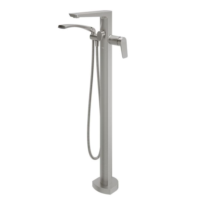 Robinet de plancher pour baignoire avec douchette Moroka 60 po Nickel pur PVS