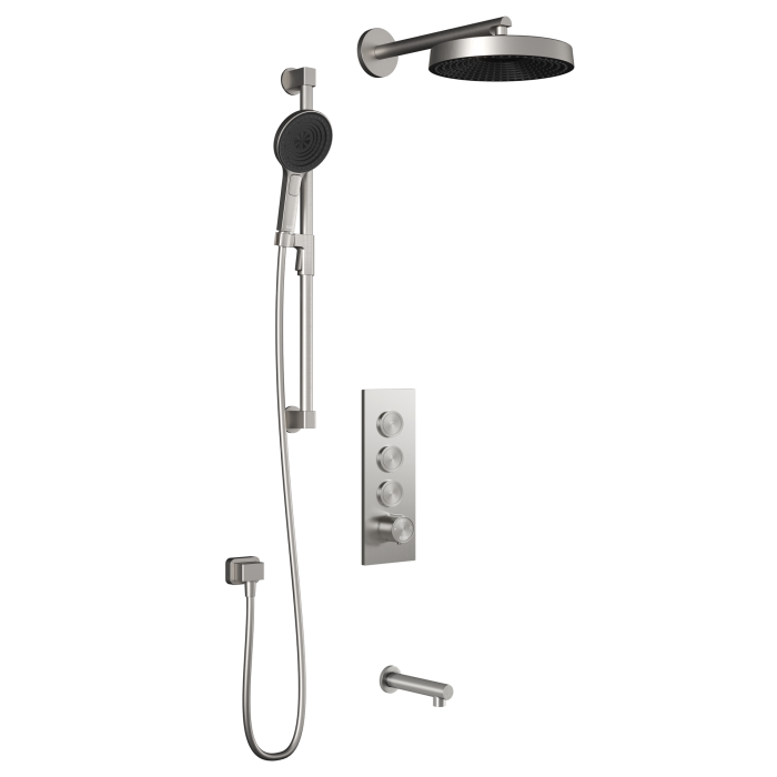 Premia - RoundOne TB3 Ensemble de douche avec valve à boutons-poussoirs - Bras mural - Nickel pur PVS