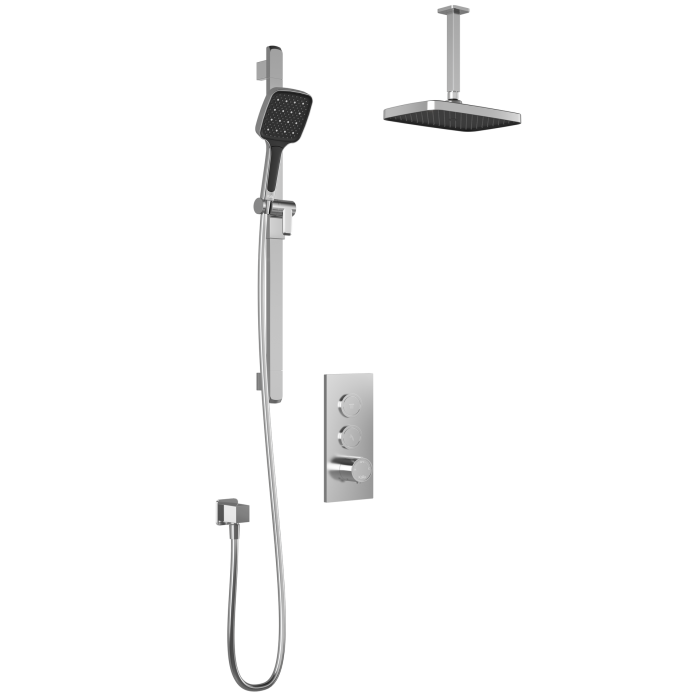 Plus - SquareOne TB2 Ensemble de douche à boutons-poussoirs (sans valve) - Bras vertical - Chrome