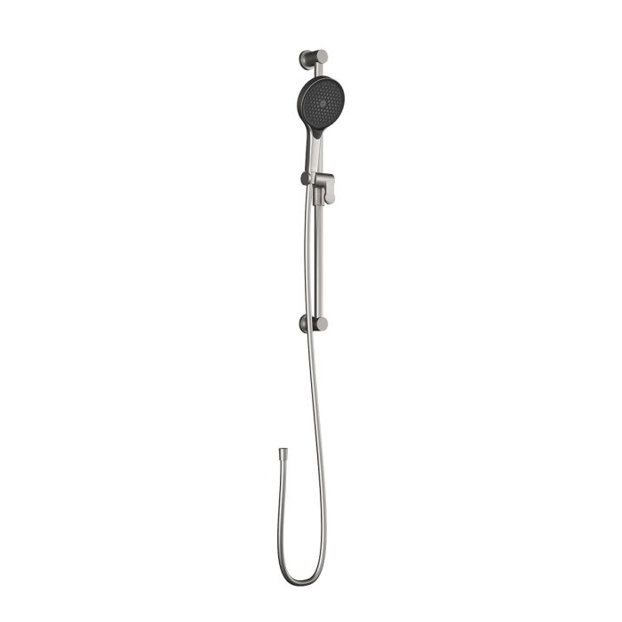 Ensemble douchette à main 3 fonctions avec rail et boyau en PVC de Moroka Plus 60 po Nickel pur PVS