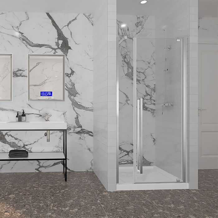 Porte de douche Amaly 42 po en alcôve chrome rectangulaire porte décentrée