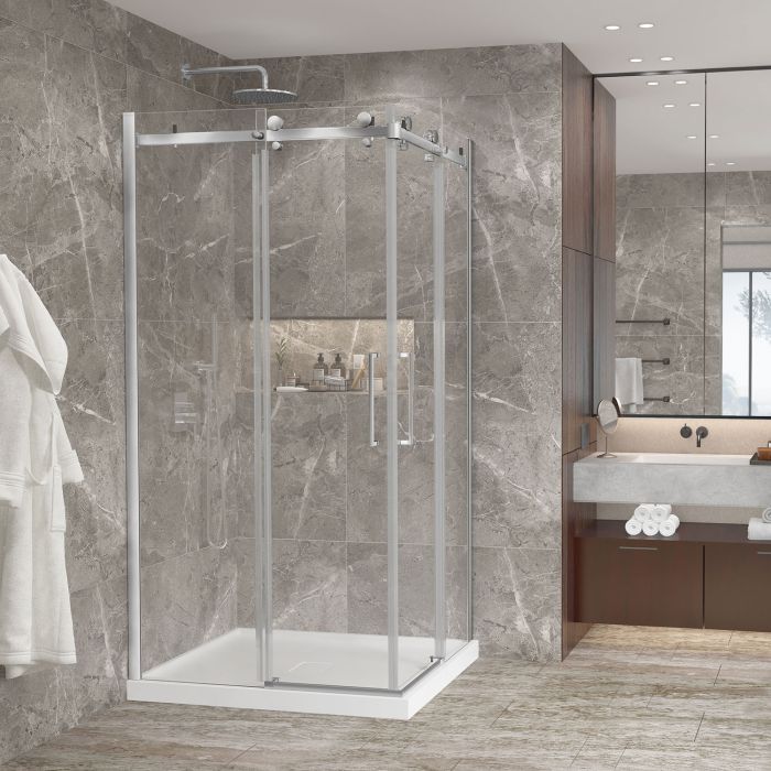 Porte de douche 36 po x Bellini 2.0 36 po chrome ouverture en coin