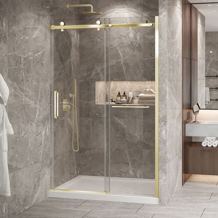 Porte de douche Bellini 2.0 54 po en alcôve or brossé en or brossé