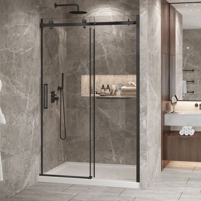 Porte de douche Bellini 2.0 54 po en alcôve noir mat
