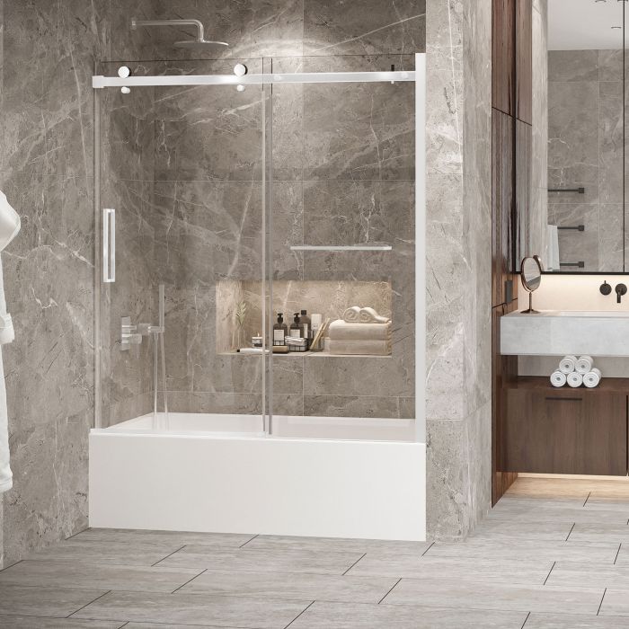 Porte de baignoire Bellini 2.0 60 po en alcôve blanc mat