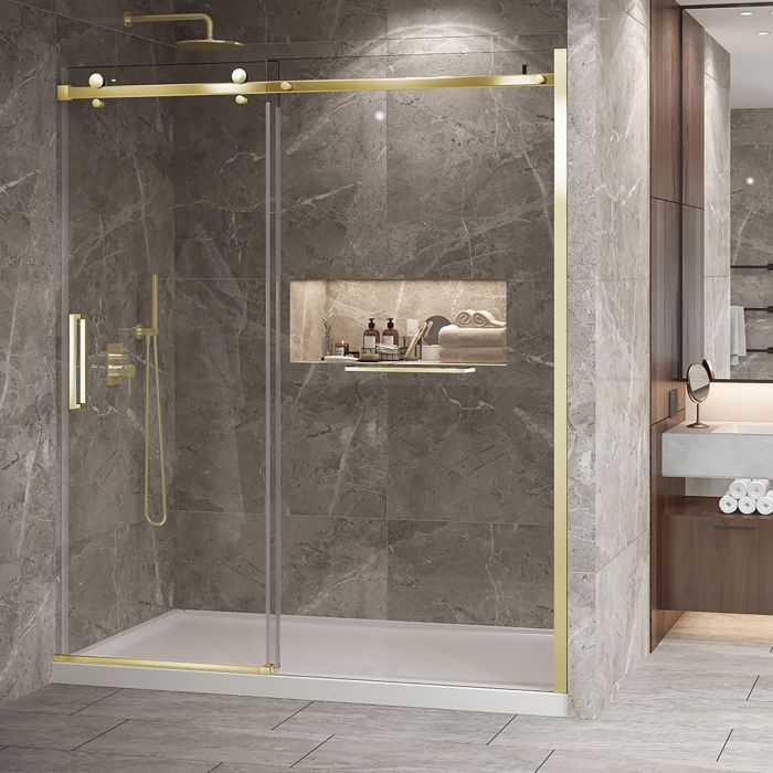 Porte de douche Bellini 2.0 72 po en alcôve or brossé en or brossé