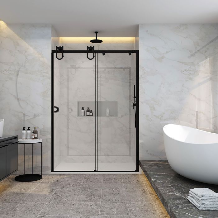 Porte de douche Barn en alcôve en noir mat