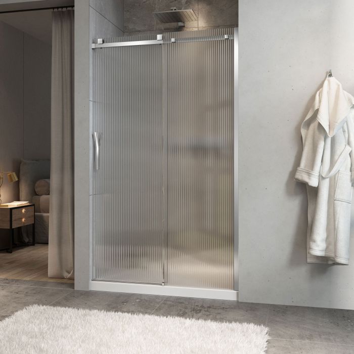 Porte de douche Minia 48 po en alcôve chrome porte à gauche en chrome et verre flûte
