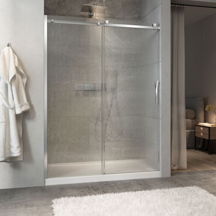 Porte de douche Minia 60 po en alcôve chrome porte à droite en chrome et verre flûte