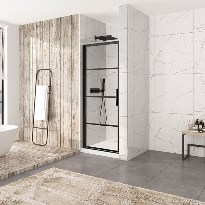 Porte de douche Materia 32 po en alcôve noir mat carré