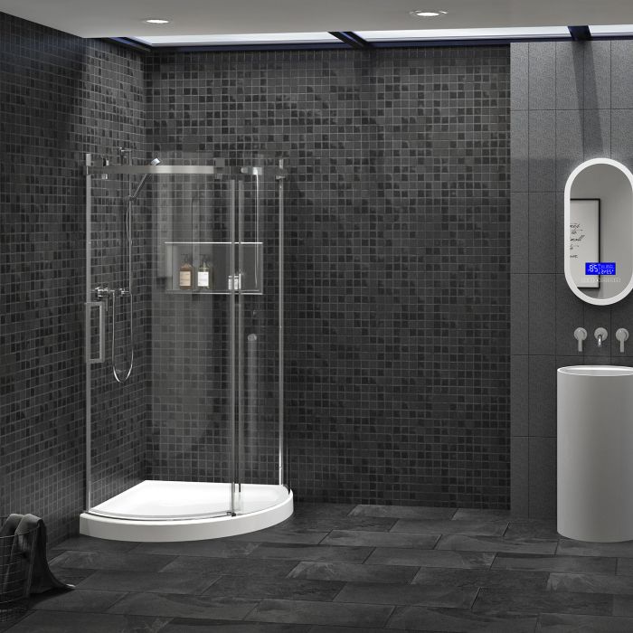 Porte de douche Piazza 36 po x 36 po en coin rond Chrome
