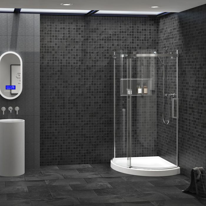 Porte de douche Piazza 36 po x 36 po en coin rond Chrome