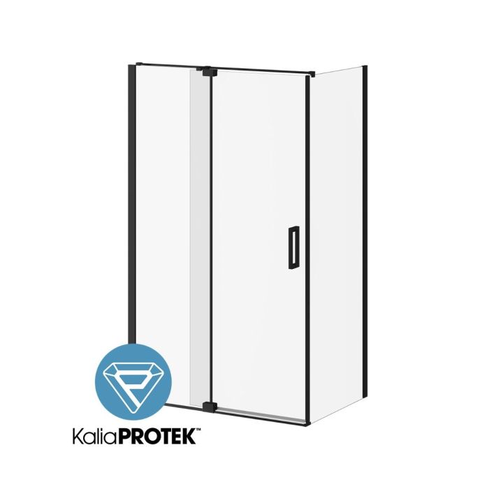 Porte de douche à pivot Distink 48 po x 77 po avec panneau de retour 32 po Noir mat