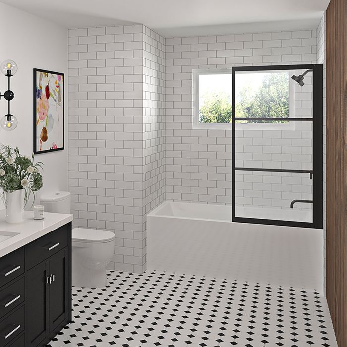 Écran de baignoire 40 po en noir mat Steel noir mat droite