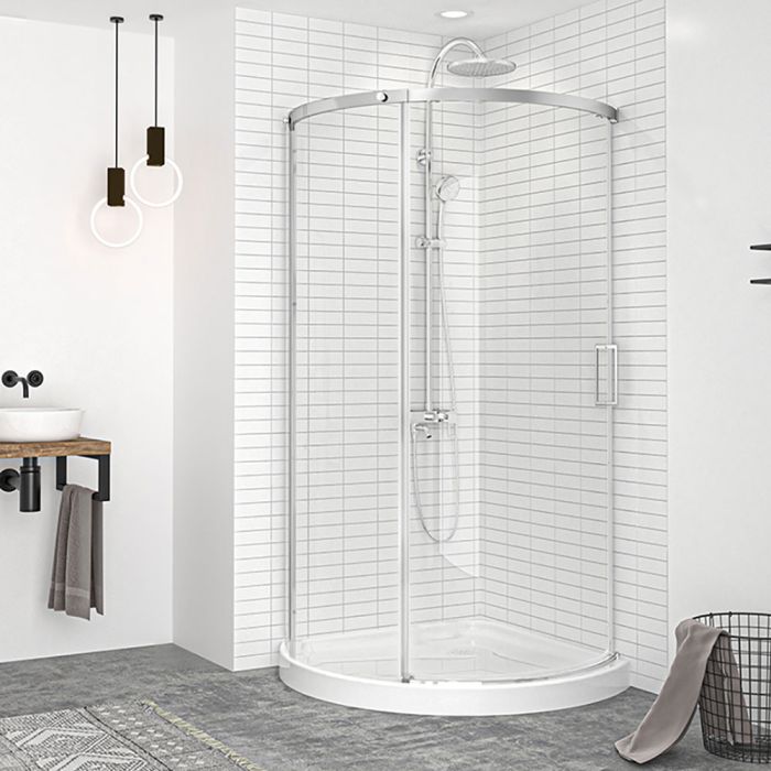 Porte de douche 36 po x Vague 36 po en coin chrome rond