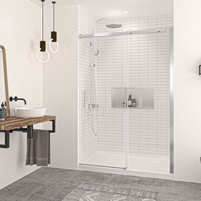 Porte de douche Vague 54 po en alcôve Chrome