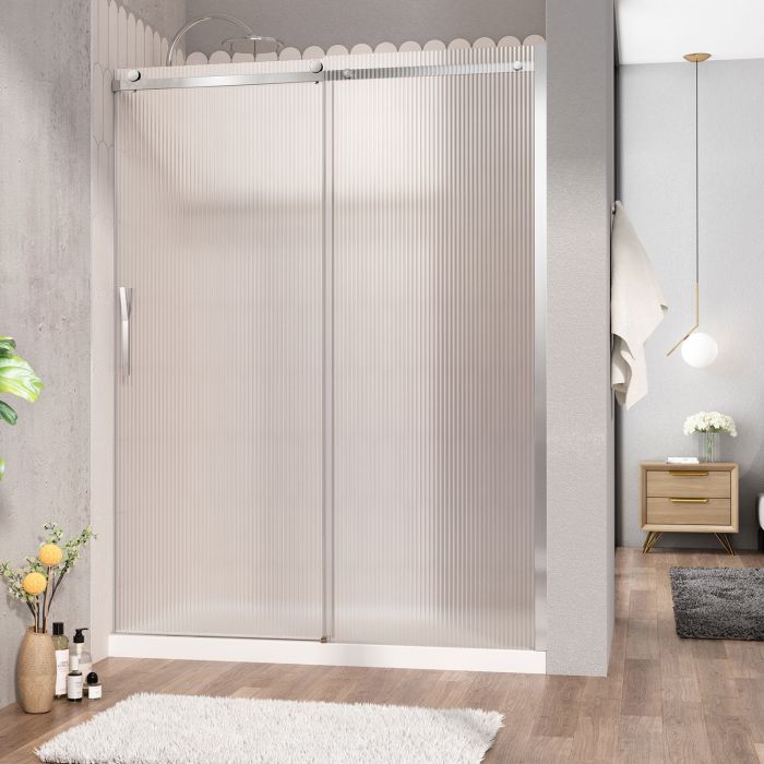 Porte de douche Vaia 60 po en alcôve chrome porte à gauche en chrome et verre flûte