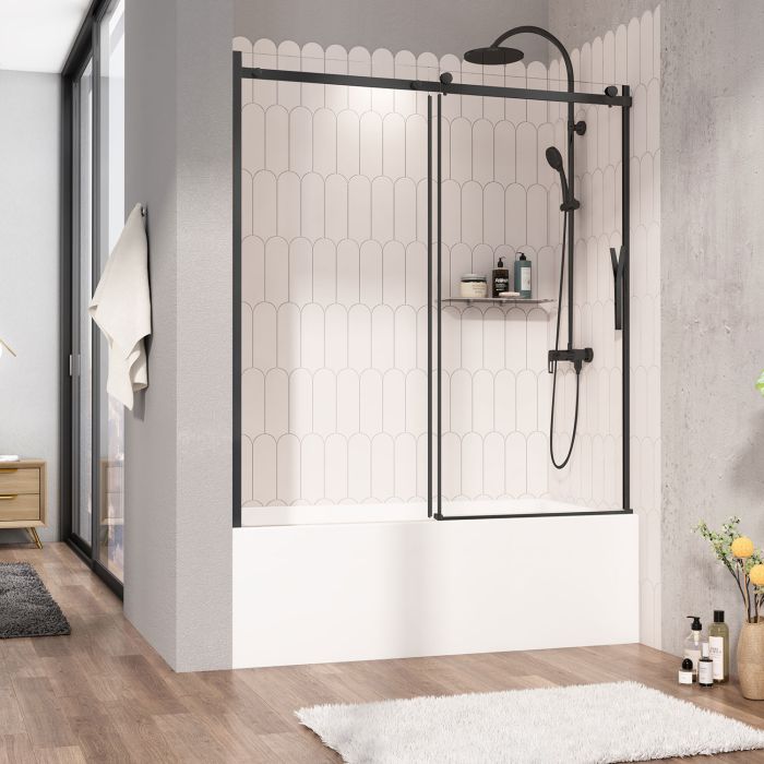 Porte de baignoire Vaia 60 po en alcôve noir mat en Chrome