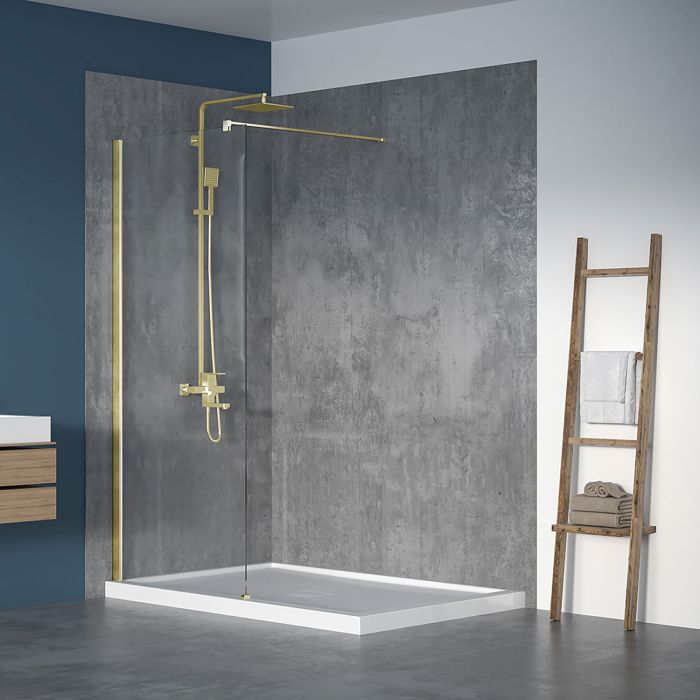 Écran de douche Walk-in 36 po or brossé en alcôve en or brossé