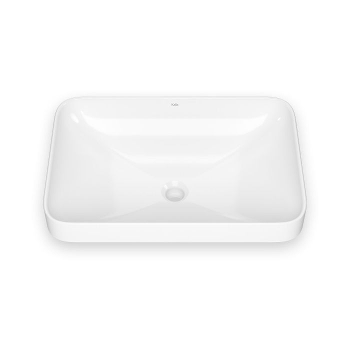 Lavabo rectangulaire avec cuve au design incurvé en porcelaine vitrifiée Kosla