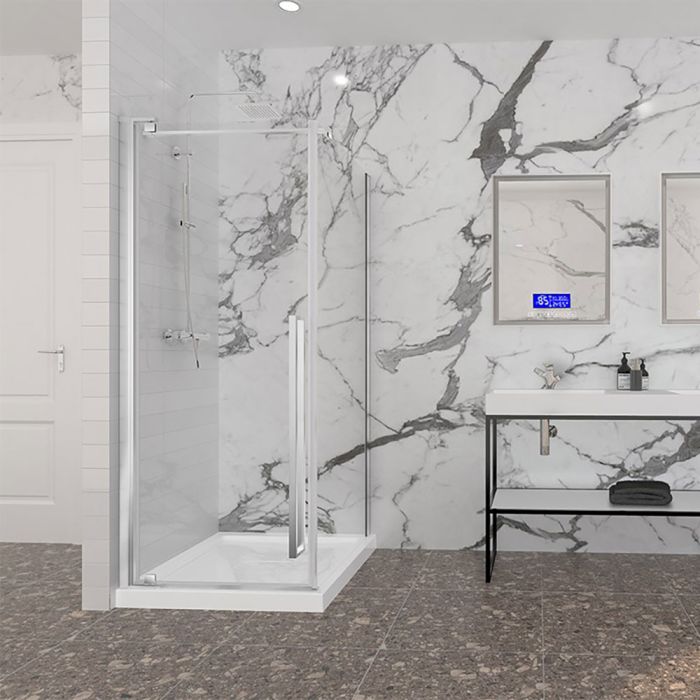 Porte de douche 32 po x Amaly 32 po en coin chrome carré mur à gauche