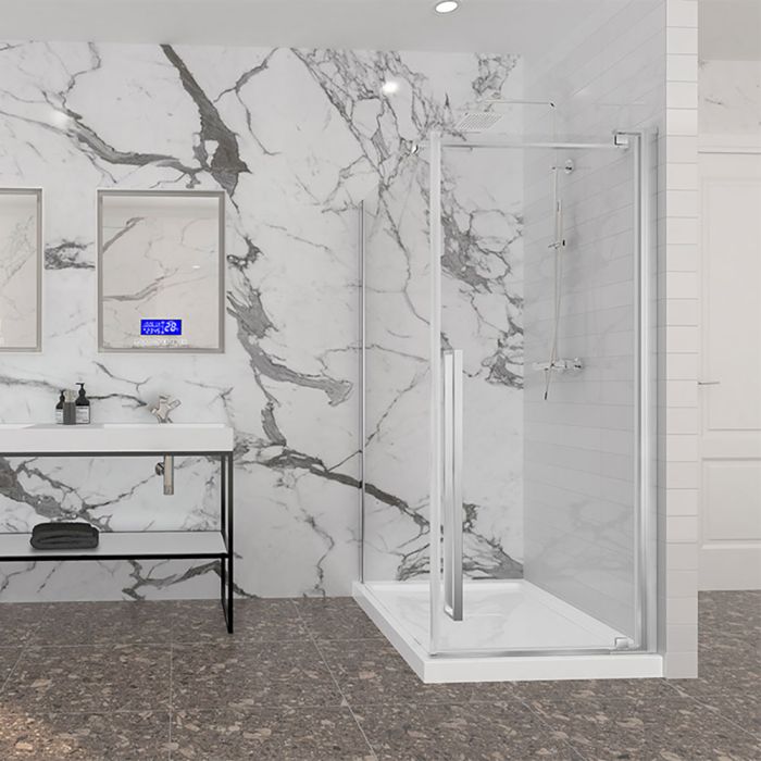 Porte de douche 36 po x Amaly 42 po en coin chrome carré mur à droite
