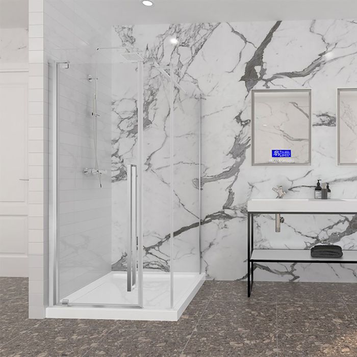 Porte de douche 42 po x Amaly 42 po en coin chrome rectangulaire porte décentrée mur à gauche