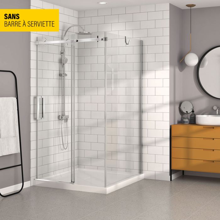 Porte de douche 48 po x Bellini 42 po en coin chrome fermeture sur mur mur à gauche porte à gauche