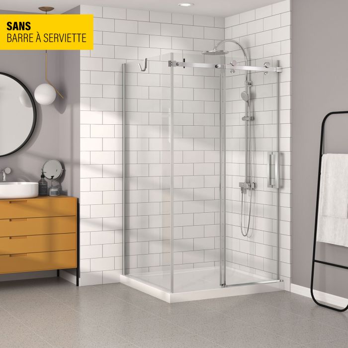 Porte de douche 48 po x Bellini 36 po en coin chrome fermeture sur mur mur à droite