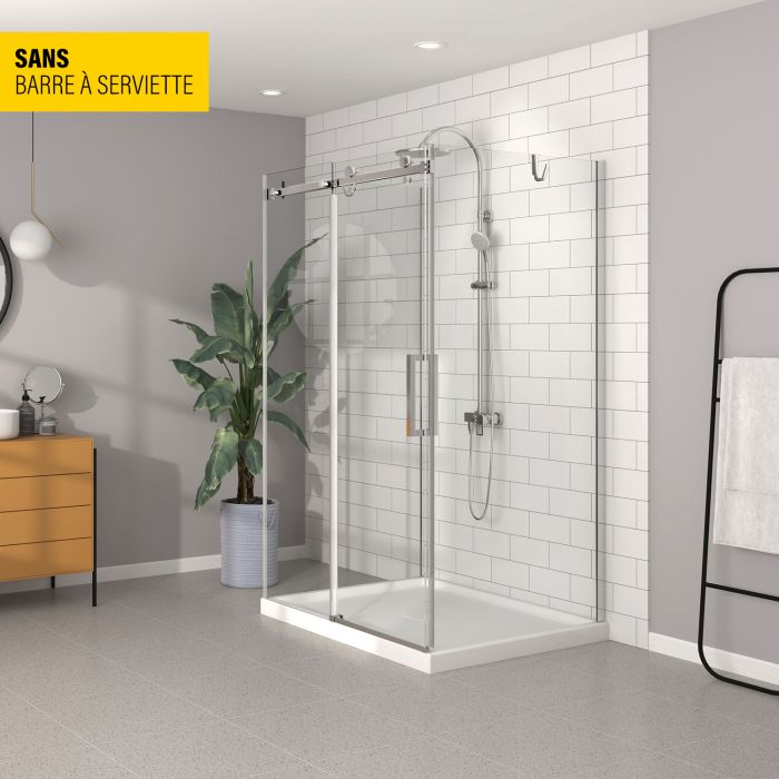 Porte de douche 48 po x Bellini 42 po chrome sur mur